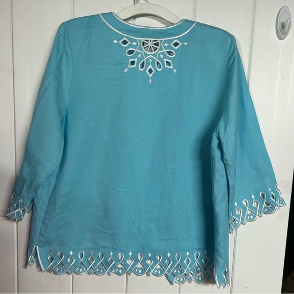 Vintage Bob Mackie Turquoise Embroidered Blouse - Picture 2 of 4